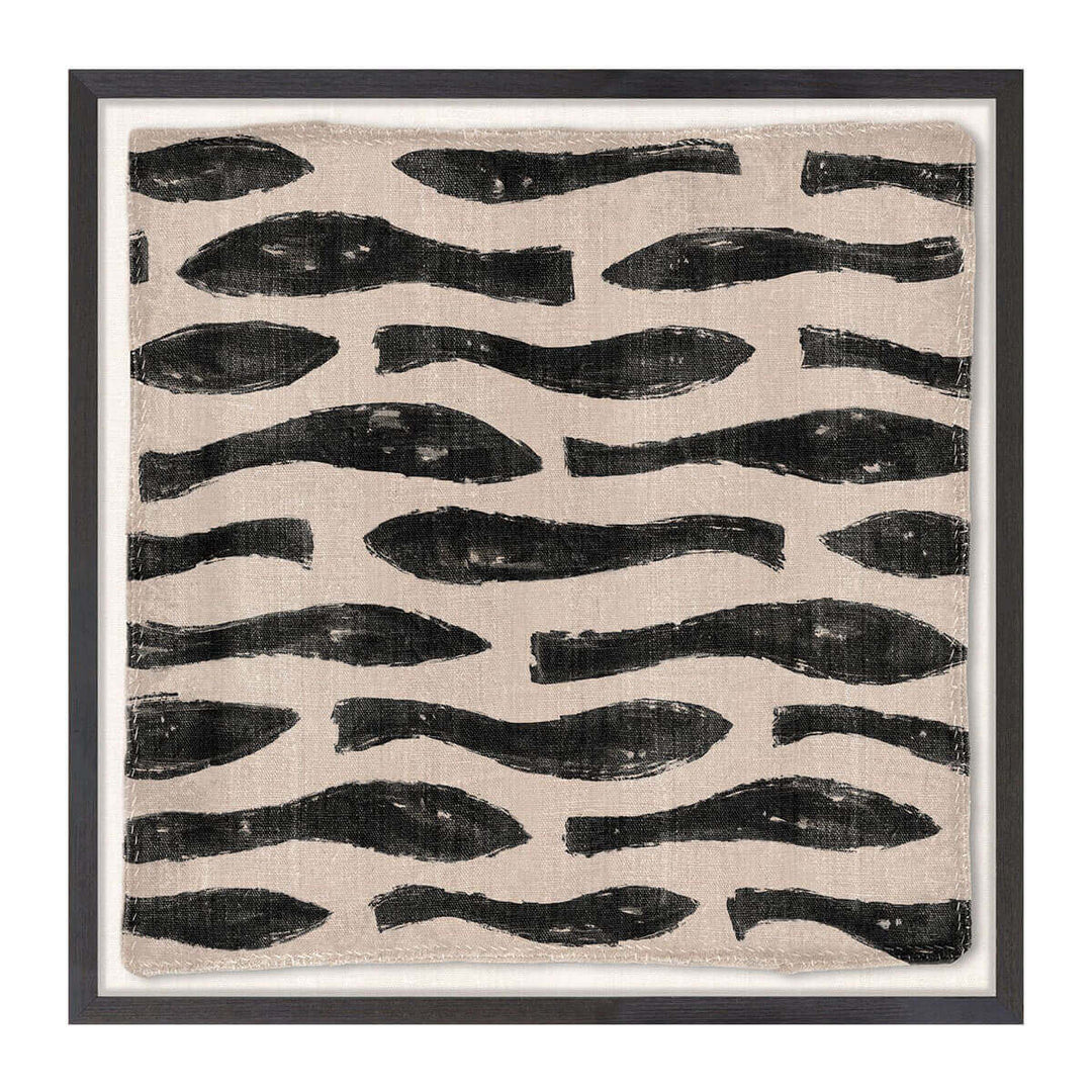 Woven Tribe Medley VI is an abstract fish artwork in neutral colours in a contemporary mud painting style.