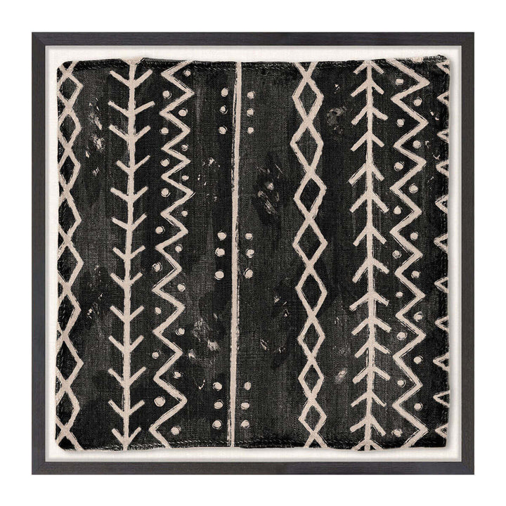 The Woven Tribe Medley V is an Ivory Coast style contemporary mud painting with a neutral, abstract tribal pattern.