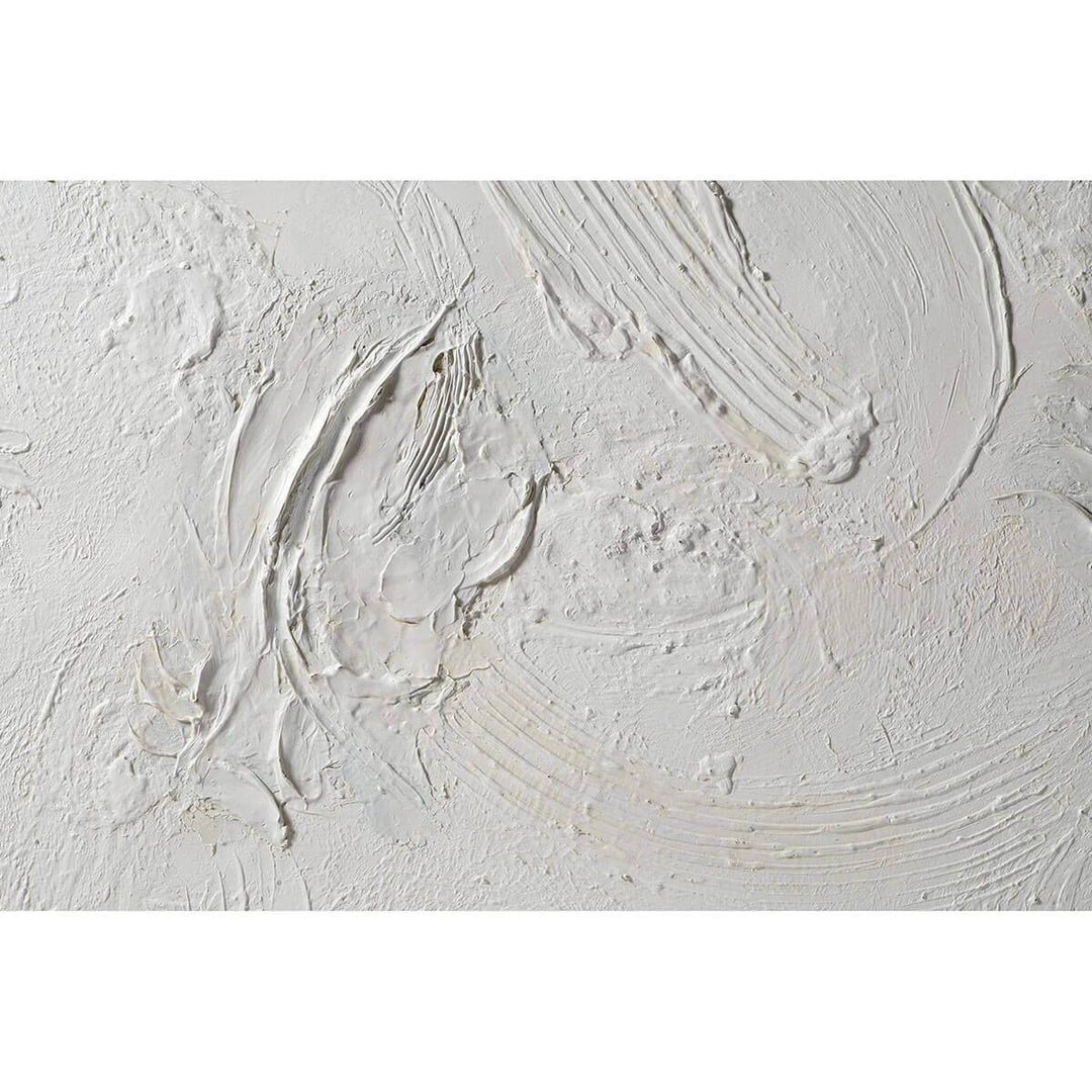 Textured detail on the white abstract artwork.